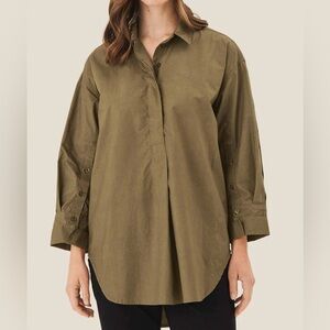 CHICO’S Dark Olive Green Women’s Plus Size 3 Blouse  Button Can Be Worn Folded